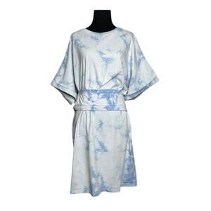 Rebecca Minkoff blue tie dye short sleeves belted t shirt dress size XL